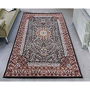 kashmiri design thick n soft bedside runner carpets for home living room bedroom drawing room hall 6x9 feet black colour