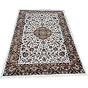 Beautiful Home Décor 6x9 Feet Kashmiri Design Soft Thick Silk Carpet for Living Room (Ivory, 180 x 270 Cm)
