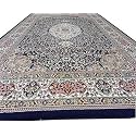 New Kashmiri Design Silk Carpets for Living Room Bedroom Drawing Room Guest Room Hall 9 Feet x 12 Feet Blue Colour