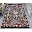 Kashmiri Design Thick n Soft Bedside Runner Carpets for Home Living Room Bedroom Drawing Room Hall 6x9 Feet Black Colour