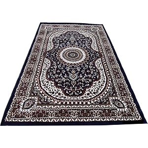 kashmiri traditional design wool amp wool blend carpet with 12 mm pile height 3x5 feet blue colour