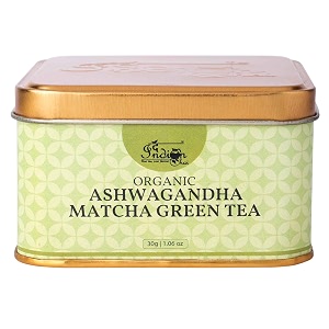 the indian chai - organic ashwagandha matcha green tea powder 30g with indian ginseng premium second harvest culinary grade for vitality natural adaptogen increases muscle mass amp strength