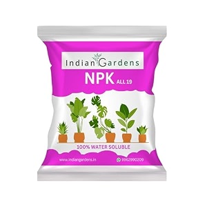 indian gardens - npk 19 fertilizer for plants  water soluble  nutrition for gardening  growth boost and flowering yield boost  for all plants - 200 garms