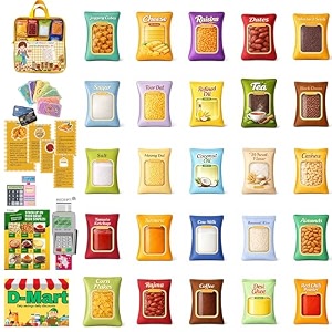 indian grocery kitchen play set  25-piece realistic fabric indian play food collection for kids 3  traditional kirana store role play toy  educational kitchen learning set