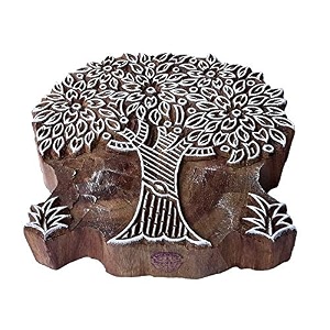 indian print block large leafy tree pattern big wooden stamp