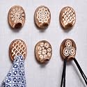 IndianShelf 24 Piece Wood Adhesive Decorative Wall Hooks for Hanging Coats, Keys, Towels, Hat, Leash- Brown and White Boho Sticky Wood Towel Hooks for Bathrooms (48 Strips Included)