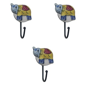 indian-shelf 3 piece ceramic elephant wall hooks for bags coats amp keys