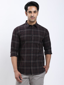 indian terrain men checkered casual brown shirt