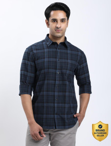 indian terrain men slim fit checkered casual shirt