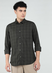 INDIAN TERRAIN Men Checkered Casual Green Shirt