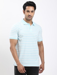 INDIAN TERRAIN Striped Men Polo Neck Blue