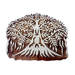 indian wood block large banyan tree shape big printing stamp