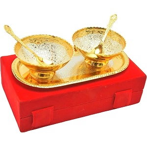 indiancraftvilla handmade occasion gifts silver gold plated unique bowl set with comes with gift pack use for dry fruits gifting purposes on wedding aniversary diwali christmas occasion 01 liter
