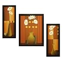 Indianara 3 PC Set of Floral Paintings Without Glass 5.2 X 12.5, 9.5 X 12.5, 5.2 X 12.5 inch