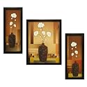 Indianara 3 PC Set of Floral Paintings Without Glass 5.2 X 12.5, 9.5 X 12.5, 5.2 X 12.5 inch