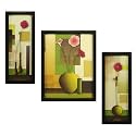 Indianara 3 PC Set of Floral Paintings Without Glass 5.2 X 12.5, 9.5 X 12.5, 5.2 X 12.5 inch