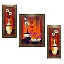 Indianara Set of 3 Floral Paintings (1670) Without Glass 5.2 X 12.5, 9.5 X 12.5, 5.2 X 12.5 INCH