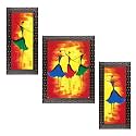 Indianara 3 Pc Set Of Still Life Paintings Without Glass 5.2 X 12.5, 9.5 X 12.5, 5.2 X 12.5 Inch (6 X 13, 10.2 X 13, 6 X 13 INCH, Copper Brown)
