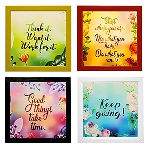 indianara 4 piece set of framed wall hanging motivational quotes art prints 2053 95 inch x 95 inch without glass-multicolour