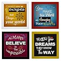 Indianara 4 Piece Set of Framed Wall Hanging Motivational Quotes Art Prints (2056) 9.5 inch X 9.5 inch Without Glass