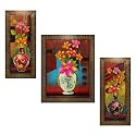 Indianara Set of 3 Floral Paintings (1674) Without Glass 5.2 X 12.5, 9.5 X 12.5, 5.2 X 12.5 INCH