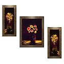 Indianara Set of 3 Floral Paintings (1671) Without Glass 5.2 X 12.5, 9.5 X 12.5, 5.2 X 12.5 INCH