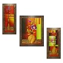 Indianara Set of 3 Floral Paintings (1675) Without Glass 5.2 X 12.5, 9.5 X 12.5, 5.2 X 12.5 INCH