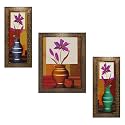 Indianara Set of 3 Floral Paintings (1673) Without Glass 5.2 X 12.5, 9.5 X 12.5, 5.2 X 12.5 INCH