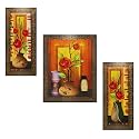Indianara Set of 3 Floral Paintings (1678) Without Glass 5.2 X 12.5, 9.5 X 12.5, 5.2 X 12.5 INCH