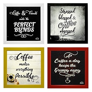 indianara set of 4 coffee quotes paintings 2052 without glass 95 x 95 inch each