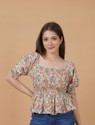 INDIANIC Casual Printed Women Beige Top