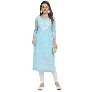 indiankala4u Lucknow Chikankari Hand Embroidered Kurta for