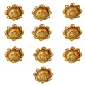 Indian-Shelf 10 Flower Aarti Diyas, Golden Aluminium Oil Lamps for Pooja
