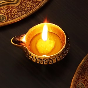 indian-shelf pack of 10 gold aluminium aarti diyas for diwali puja dcor