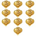 Indian-Shelf 10 Gold Metal Paan Leaf Diyas for Pooja Mandir Diwali Décor