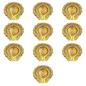 indianshelf 10 pieces golden metal lotus diya for diwali puja decor