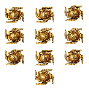 indian-shelf pack of 10 golden swastik diyas for pooja and diwali dcor