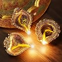 IndianShelf Set of 3 Diwali Diya Aluminium Gold Finish Deepak for Mandir Home Decorative Item for Gifts