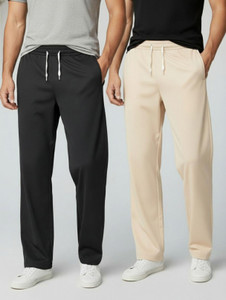 INDICLUB Loose Fit Men Black Beige Trousers