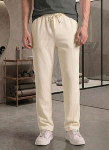 INDICLUB Men Self Design Beige Track Pants