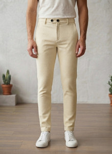 INDICLUB Regular Fit Men Cream Trousers