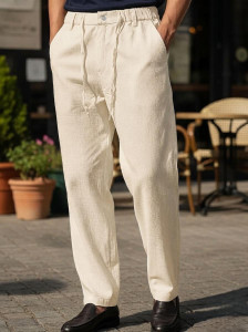 INDICLUB Relaxed Men Cream Trousers