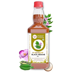 indicwisdom wood pressed black sesame oil 500ml cold pressed - extracted on wooden churner edible gingelly oil  til oil  kolhu  kacchi ghani  chekku