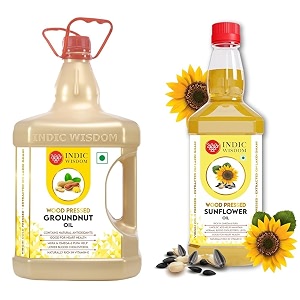 indicwisdom wood pressed oils groundnut oil 5 liter  sunflower oil 1 liter cold pressed oil - extracted on wooden churner