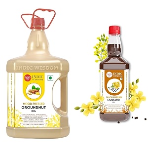 indicwisdom wood pressed oils groundnut oil 5 liter  mustard oil 500 ml cold pressed oil - extracted on wooden churner
