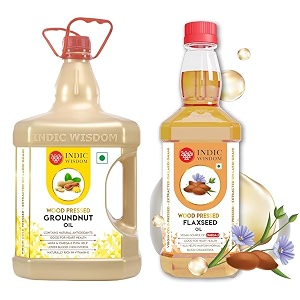 indicwisdom wood pressed oils groundnut oil 5 liter  flaxseed oil 200 ml cold pressed oil - extracted on wooden churner