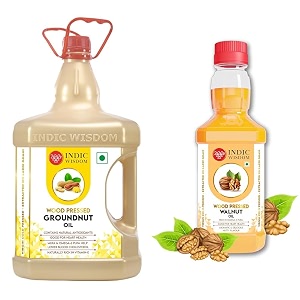 indicwisdom wood pressed oils groundnut oil 5 liter  walnut oil 100 ml cold pressed oil - extracted on wooden churner