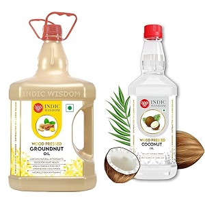 indicwisdom wood pressed oils groundnut oil 5 liter  coconut oil 1 liter cold pressed oil - extracted on wooden churner