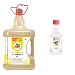 indicwisdom wood pressed oils groundnut oil 5 liter  coconut oil 200 ml cold pressed oil - extracted on wooden churner