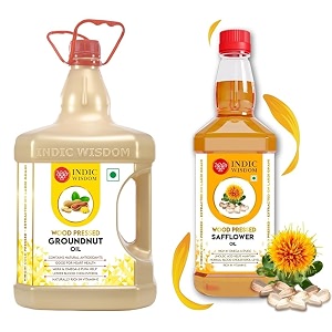 indicwisdom wood pressed oils groundnut oil 5 liter  safflower oil 1 liter cold pressed oil - extracted on wooden churner